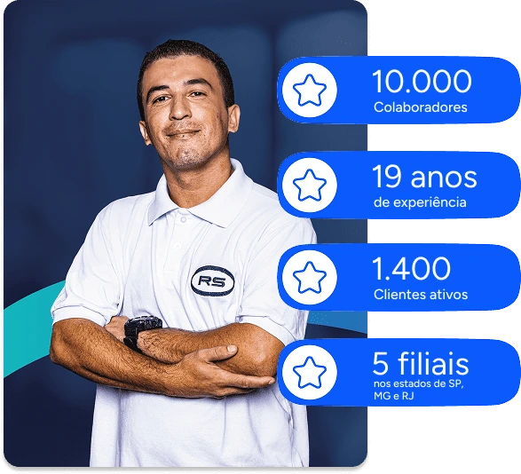 Profissionais uniformizados da RS Serviços realizando serviços de terceirização