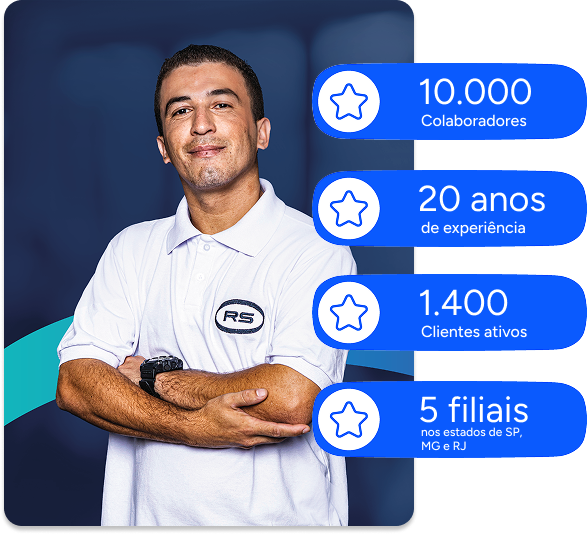 Profissionais uniformizados da RS Serviços realizando serviços de terceirização